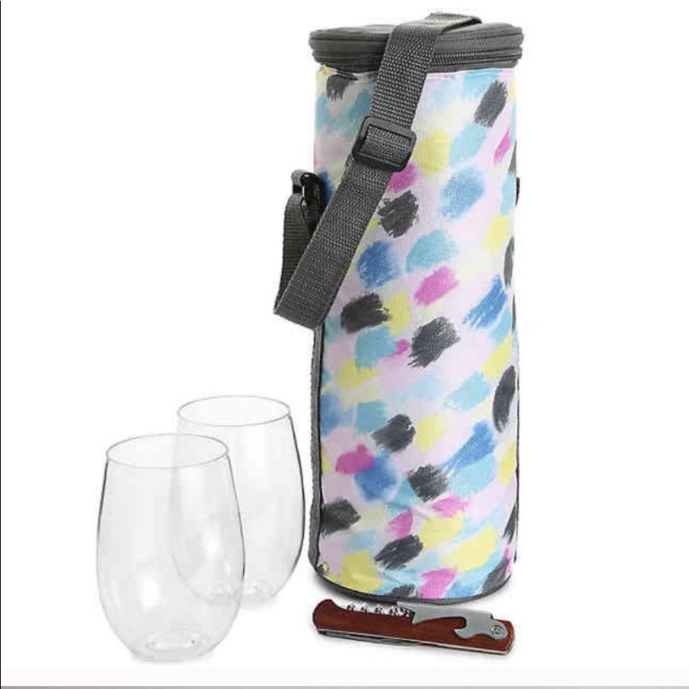 DSW Colorful Wine Tote Set with Glasses